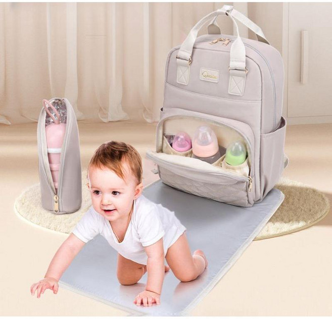 출산선물 아기엄마가방 다기능 엄마백팩수납 가벼운중량 엄마숄더백 방수백팩 보냉백 유모차가방, D. 카키색 옷감