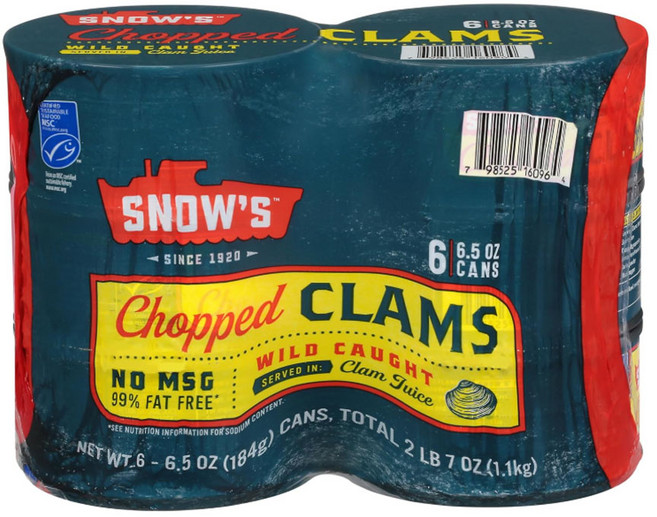 Snow's Wild Caught Canned Chopped Clams 스노우스 자연산 다진 조개 통조림, 6개, 184g