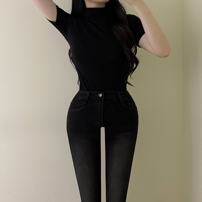 VANANA2 국내생산 하객룩 터틀넥 스판 반팔티셔츠