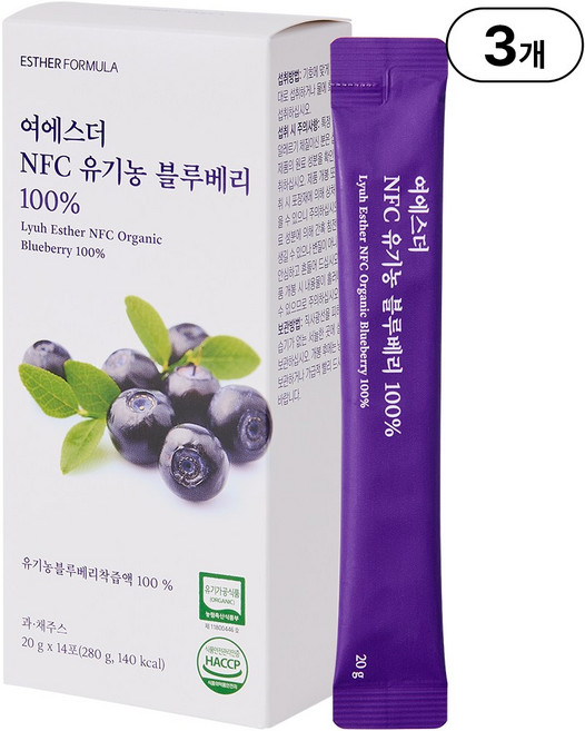 본사직영 여에스더 NFC 유기농 블루베리 100퍼센트 l 14개입 l 국민영양 프로젝트, 3개, 280g