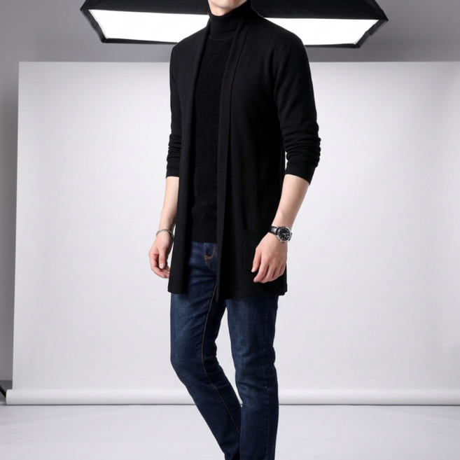 웨일쓰 남성 봄 가을 캐주얼 니트 롱가디건 남자 간절기 분위기있는 롱코트 스웨터 재킷