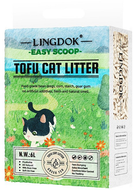 LINGDOK 고양이 두부모래우유향 2.6kg[6L] x [6개] 15.6kg 1.8mm 프리미엄 고양이 두부모래, 3개, 천연소재
