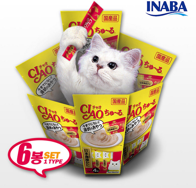 풍부한비타민함유 닭가슴살게살 고양이츄르 4개입 6개, 혼합맛(닭가슴살/게맛살), 56g