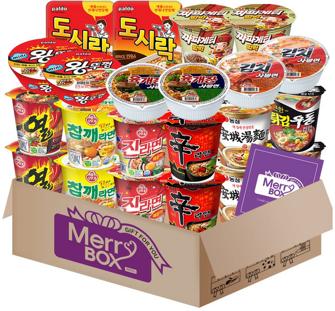 컵라면 세트(육개장사발면+김치사발면+신라면+안성탕면+튀김우동+짜파게티+도시락+미니왕뚜껑+참깨+진라면 매운맛+열)+메세지카드, 1개