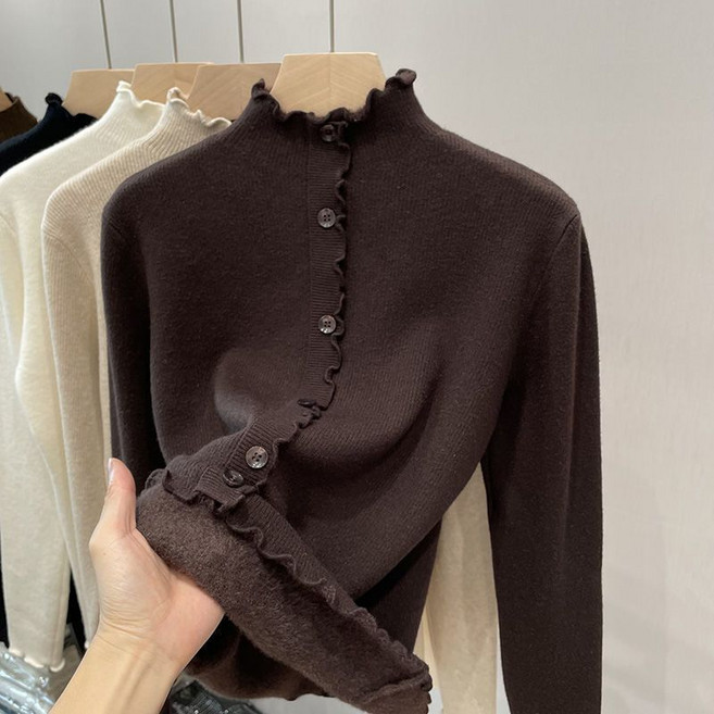 Asure 가을 겨울 여성 반폴라 스웨터 이너 티셔츠