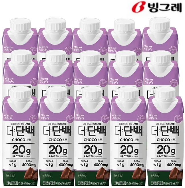 빙그레 더단백 드링크 초코 250ml / 우유단백질 20g 함유 저지방 단백질음료, 15개 - 쿠팡