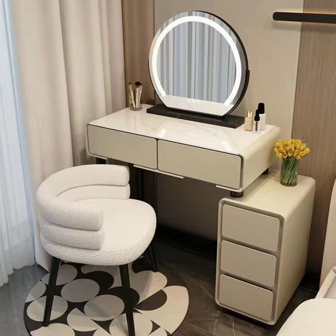 남쪽나무 입식미니화장대 폭좁은 미니콘솔 수납 원룸 틈새 화장대, A01/회색+스마트미러+수납장+의자(A)-1, 80cm