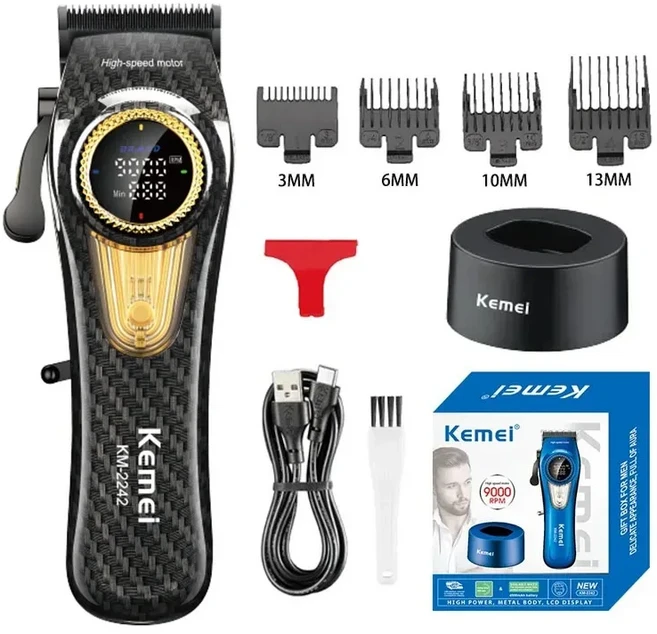 Kemei 충전식 머리 가위 키트 전문 DLC 블레이드 전기 트리머 남성 이발사 무선 면도기 KM-2242 KM-2351 KM, 06 option 6