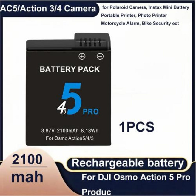 DJI 오즈모 액션 5 프로 액션 카메라 배터리용 2100mAh 배터리 오즈모 3 4 5 프로 액세서리용 2 슬롯 고속 충전기 배터리, 2)1PCS