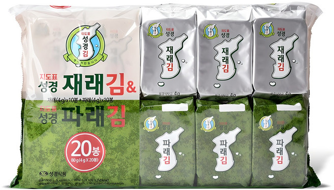 성경식품 지도표 재래식 성경식탁김 4g x 10p + 파래김 4g x 10p, 80g, 1개