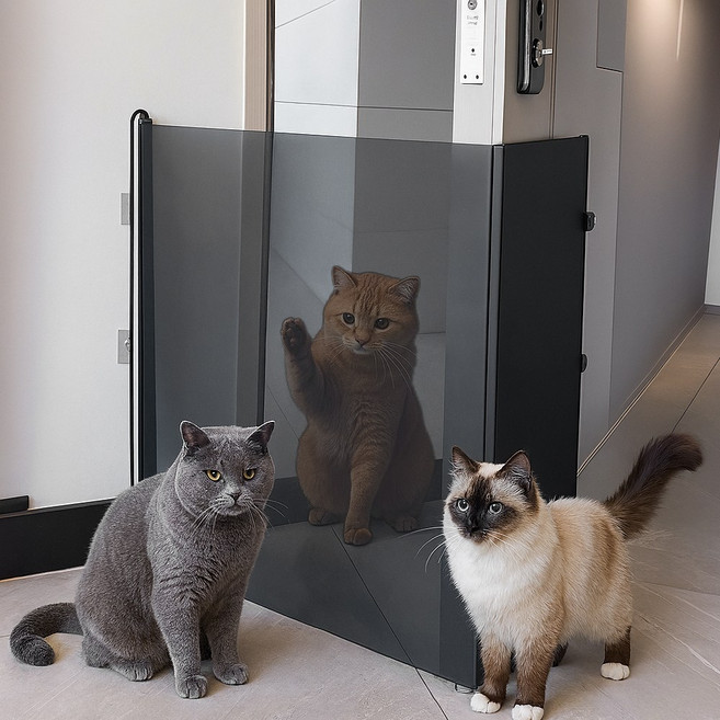 노블민트 슬라이딩 안전문 강아지 반려동물 고양이 메쉬 펜스 울타리, 1개, 블랙