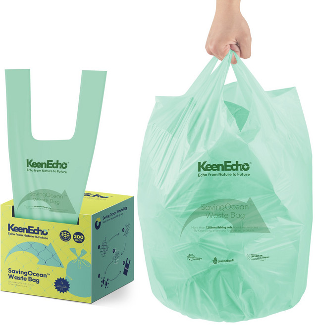 KeenEcho 초록빛 미니 손잡이 쓰레기봉투 무향 HDPE 누수방지 찢어짐방지 주방 침실 욕실 화장실 사무실용, 200개, 20L