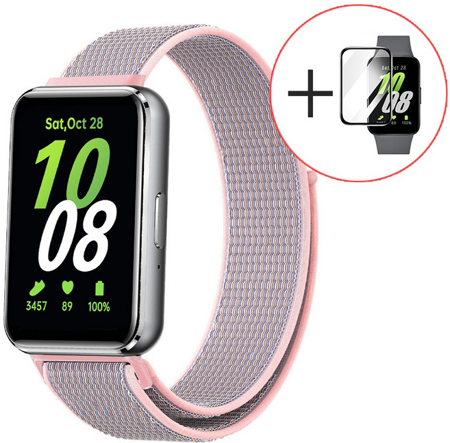 갤럭시핏3 스포츠루프 스트랩 나일론 밴드 시계줄 (PMMA필름 증정), Galaxyfit3, 샌드핑크