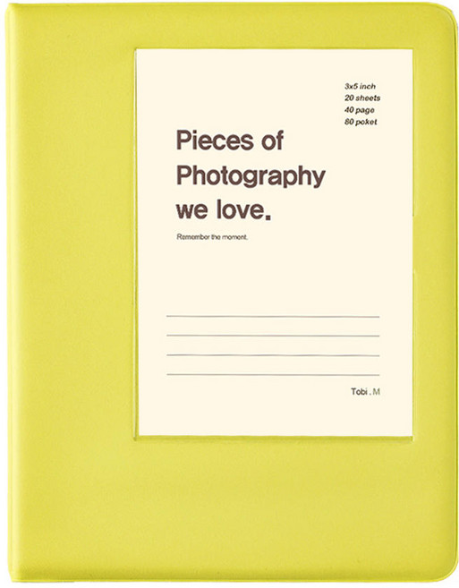 문구백서 비비드 3x5 포켓식 포토앨범 라임 백색 80매 토비메모리, 문구백서 비비드 3x5 포켓식 포토앨범 라임 백색 80