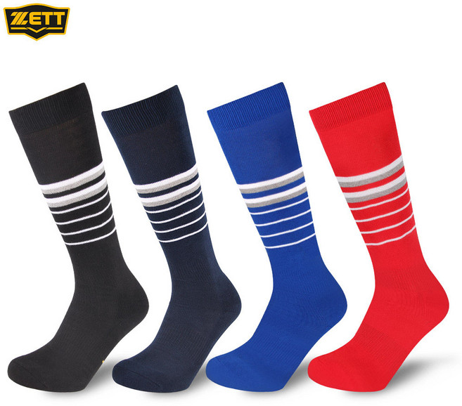 ZETT 제트 야구양말 성인 장목 양말 BSK-200 25-29cm 성인용 4컬러 줄무늬 단가라, 네이비/화이트, 1개