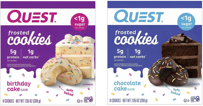 퀘스트뉴트리션 프로스트 쿠키 버스데이 케이크 8개입 + 초콜릿 케이크 8개입, 1개, 400g