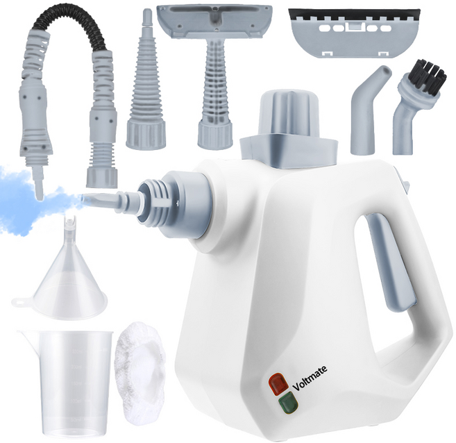 Voltmate 다용도 고온 고압 핸디 스팀청소기 더 다양한 부속 고압 고온 분사 스팀 침대 소파 세척 청소기, 화이트