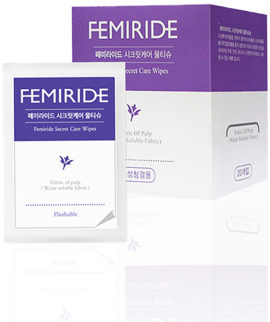 페미라이드 시크릿케어 여성 청결 티슈 페미닌 세정 생리 물티슈, 20개, 5.9g