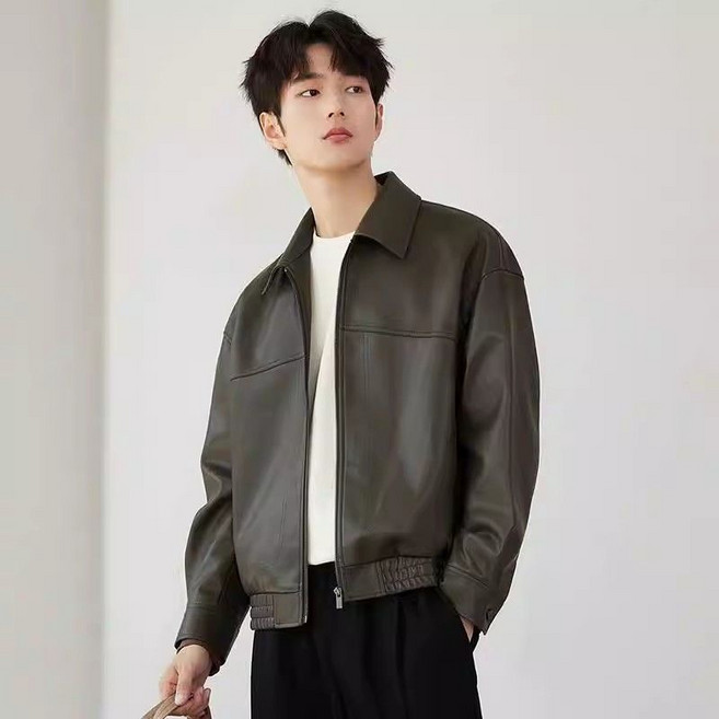 쩐쿠 남성 카라넥 캐주얼 데일리 집업 가죽자켓 ZM031