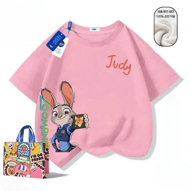 여름 주토피아 주디 캐릭터 순면 반팔 보풀방지 티셔츠