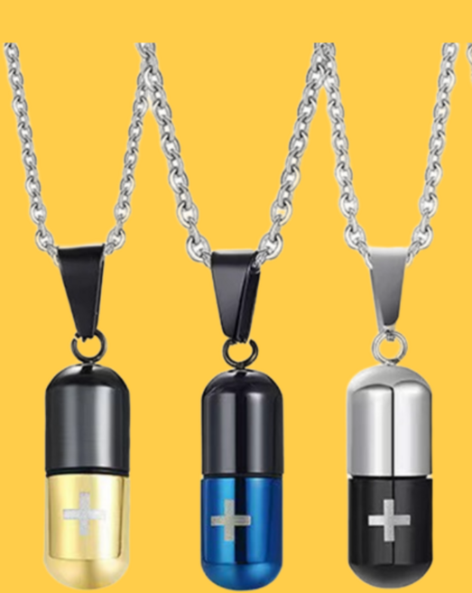 알약 목걸이 티타늄 캡슐 펜던트 비상약 약통 케이스