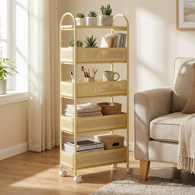 르엘 슬림 이동식 선반 틈새 트롤리, 5단, 옐로우