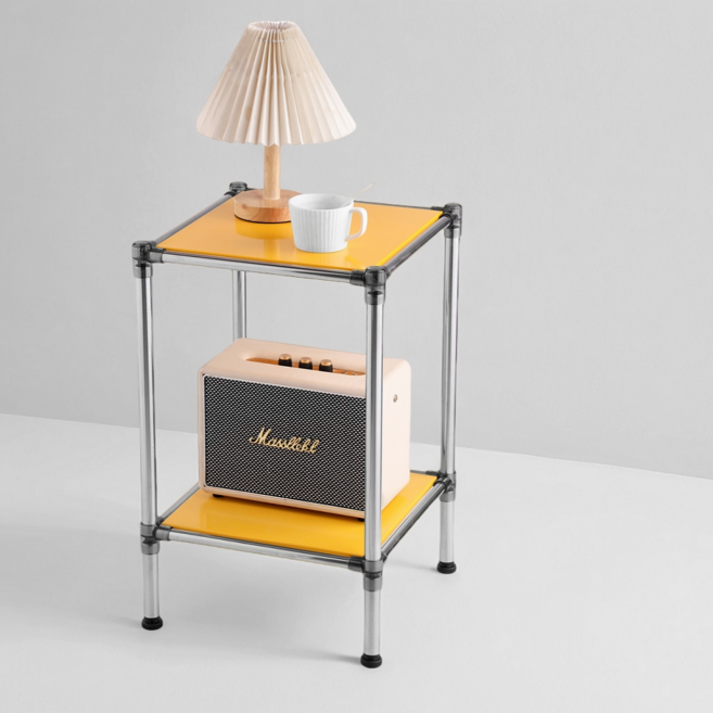 홈치치 모듈 가구 스텐레스 2단선반, 2단, 옐로우