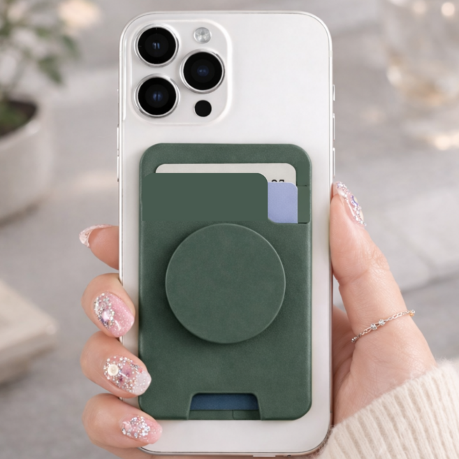 에윤 거치대 손잡이 겸용 맥세이프 카드 지갑, 1개, 그린