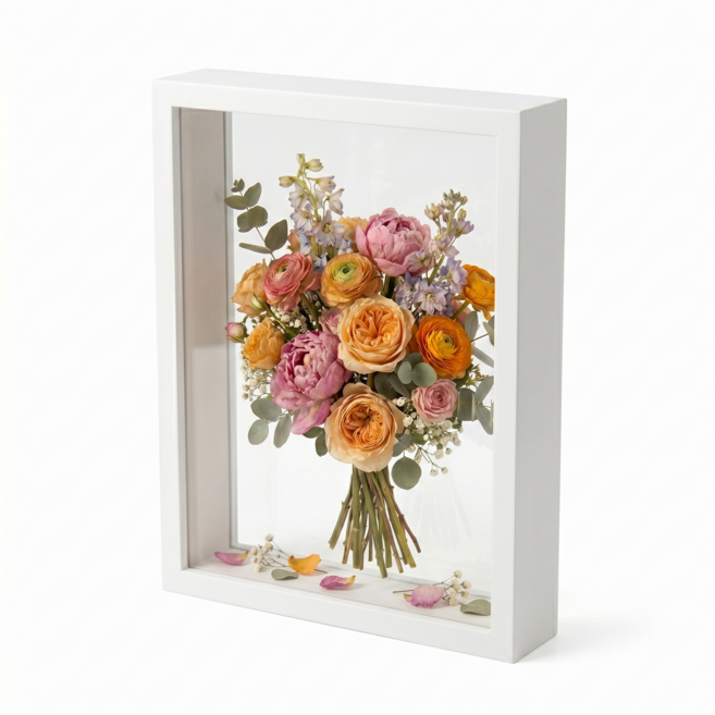 푸뚜로 부케말리기 부케액자 선물 투명 드라이플라워 말린꽃보관 원목 액자, 1개, 화이트
