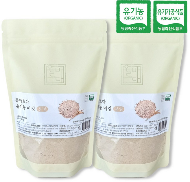 올바르다 유기농 미강 가루, 2개, 200g