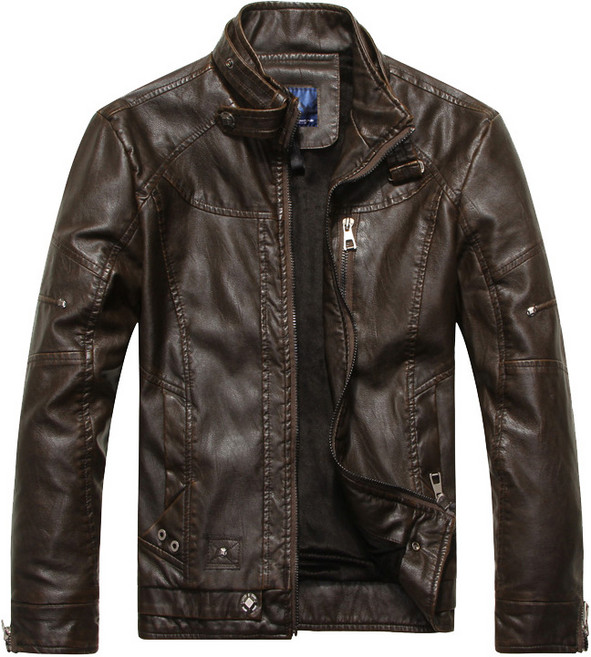 POMTOR 남성용 가을겨울 기모 가죽 자켓 스탠드 칼라 캐주얼 빅사이즈 점퍼