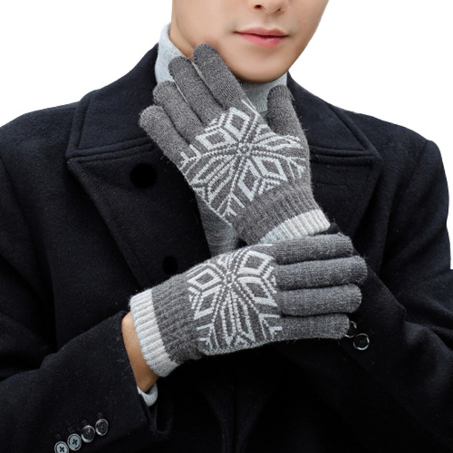 쇼미코리아 남성니트장갑 스마트폰 터치 털 방한 기모 겨울 눈꽃 장갑