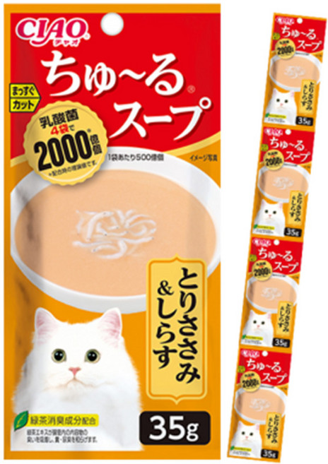 챠오츄르 챠오 이나바 스프 고양이 간식 12개입, 혼합맛(닭가슴살/치어), 35g, 48개