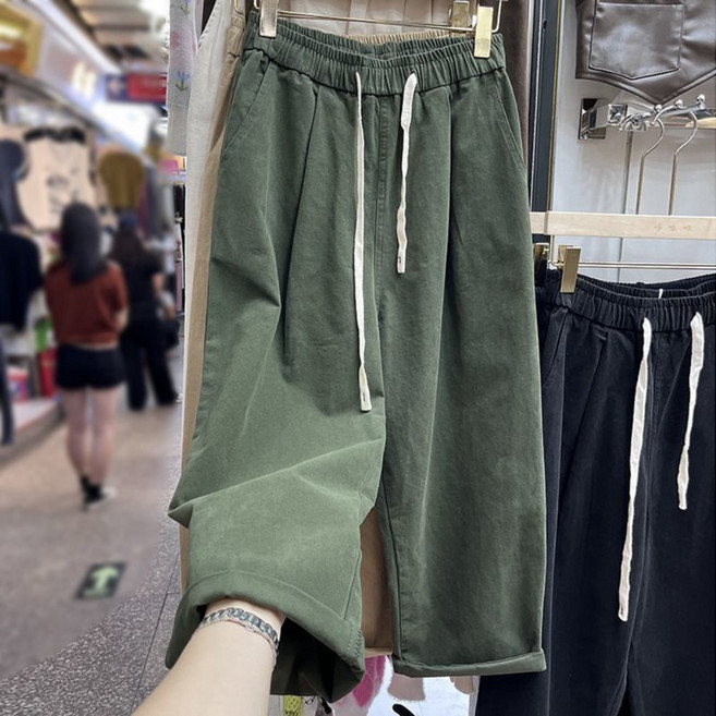 Unique 여성 캐주얼 일자핏 통바지 배기성 봄 가을 레트로 오버핏 밴딩 팬츠 빅사이즈