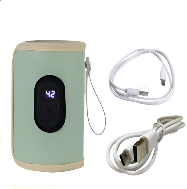 蘇霏小舖 奶瓶保溫器 行動奶瓶加熱器 智能溫奶器, 1個, 基礎款-皮綠色, 基礎款-皮綠色(插電款)