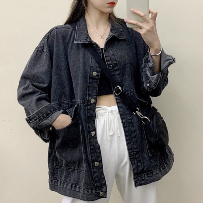 마이쏭 여성 빅사이즈 루즈핏 브로드워싱박시데님자켓