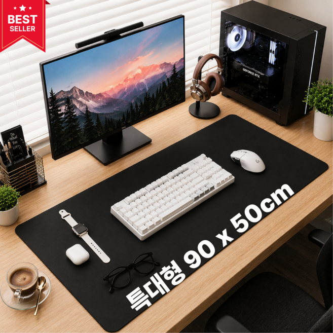 온그로우 대형 논슬립 방수 마우스 장패드, 1개, 블랙