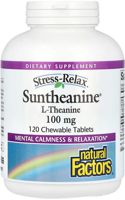 Natural Factors Stress-Relax Suntheanine L-테아닌 100mg 츄어블 120정 NFS-02837, 1 - 쿠팡