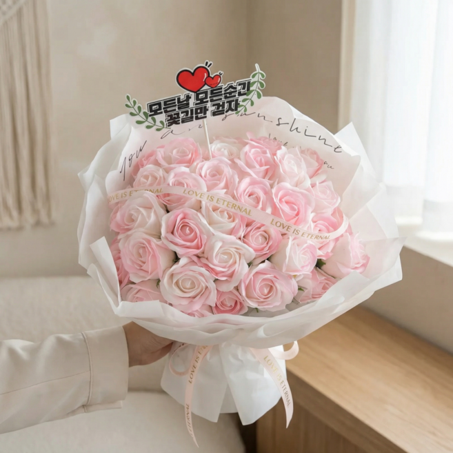 체리닷컴 기념일 선물 볼륨감 비누꽃다발+쇼핑백 세트, 1개, 핑크 33송이
