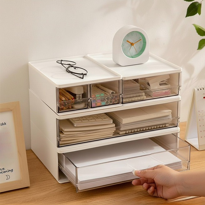 홈비 견고한 슬라이딩 서랍형 사무실 책상 서류 정리함, 1개, 화이트(L 일체헝)