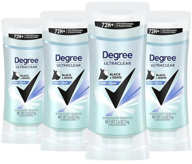 Degree 디그리 울트라클리어 블랙 화이트 퓨어 클린 데오드란트 74g 4개입 - 쿠팡