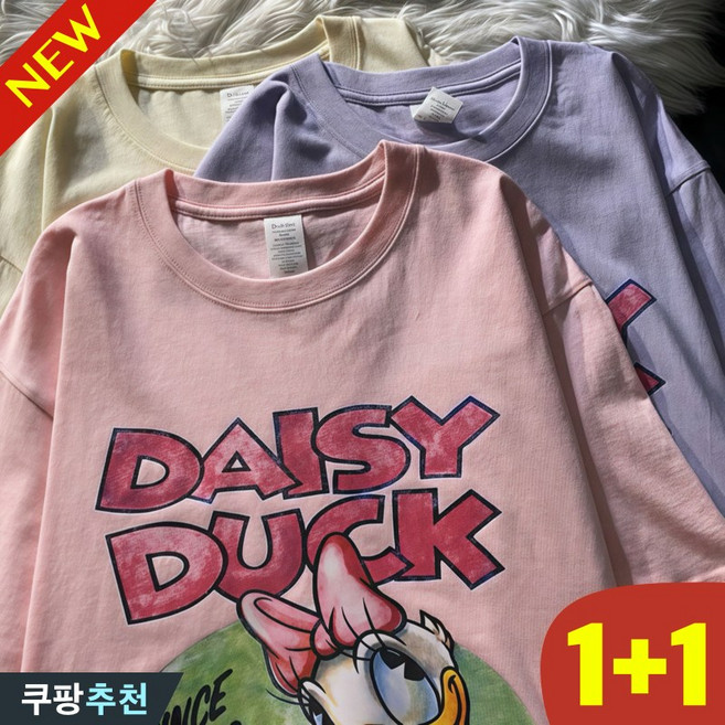 (브랜드 추천) 150kg까지 빅사이즈 1+1 여성 캐릭터 영문티 프린트 귀여운 반팔 티셔츠 여름 편한 미디티 루즈핏 패션 bf 박스티 날씬해보이는 심플 시원한 캐주얼 학생복 티