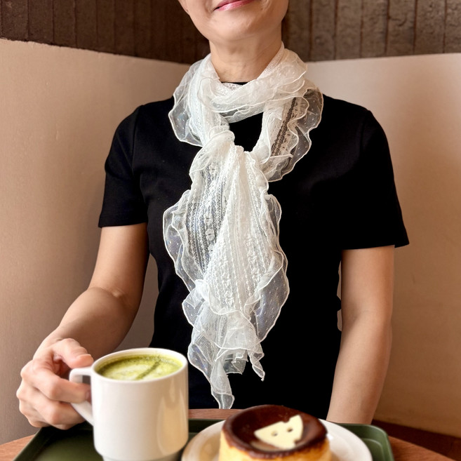 여성 레이스 롱 스카프 프릴 쉬폰 목스카프 여름 패션 스카프