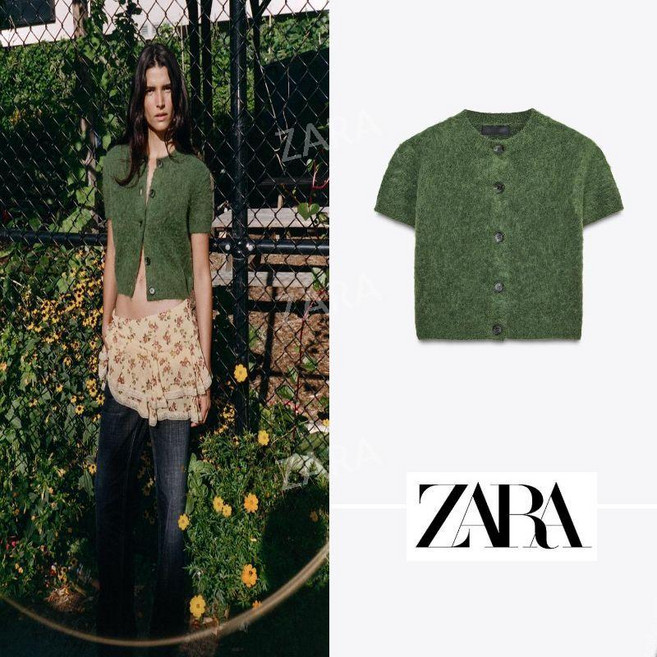 자라 클로저 그린 크롭 니트 가디건 ZARA