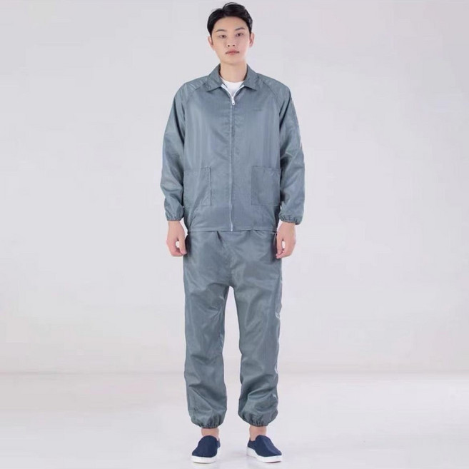 靜電服 連帽大褂 防塵工作服 男女無塵衣, 1個, 灰色-上衣+褲子,3XL 碼 145-160斤, 灰色