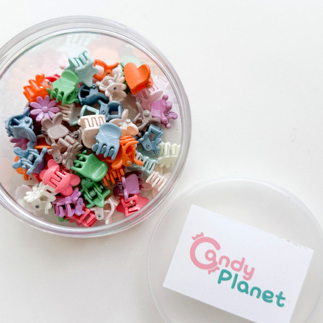 50개 미니 집게핀 체육대회 컬러 하트 별 토끼 머리핀 케이스