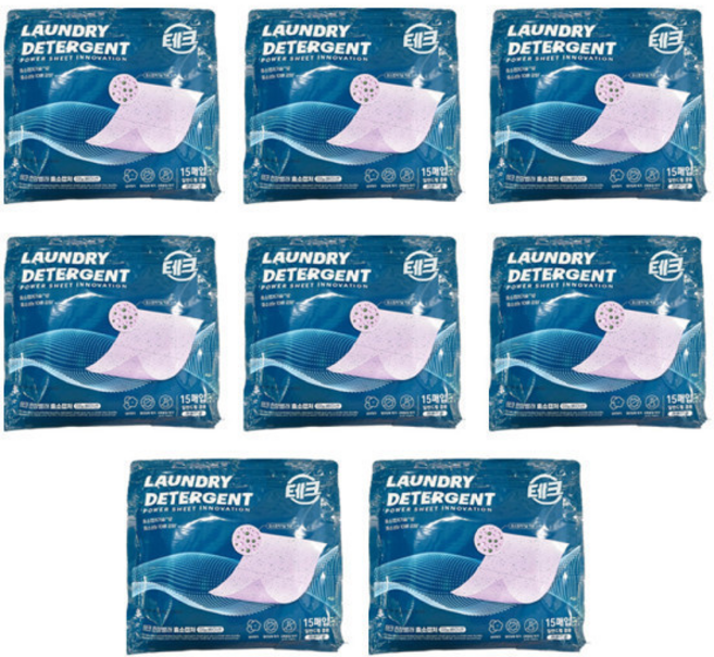 LG테크 한장빨래 듀얼파워 15매X8팩(120매) 시트세제, 1매, 8세트