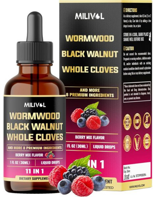 11in1 Black Walnut Wormwood Tincture Extract with Whole Cloves Berberine and 8 More - 2 Months Su, 1 Fl Oz (Pack of 1)