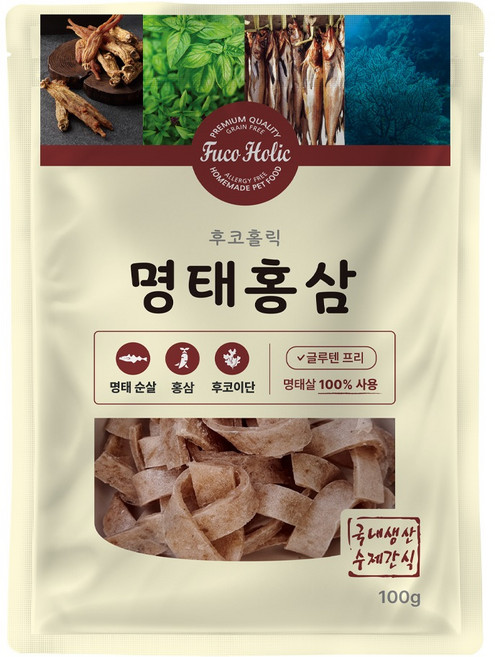 후코홀릭 강아지 건조 간식, 혼합맛(명태/홍삼), 100g, 3개