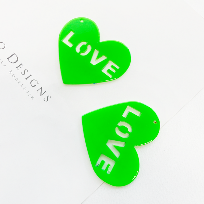 헤세드 형광 러브 하트 참장식, 네온그린, 1개